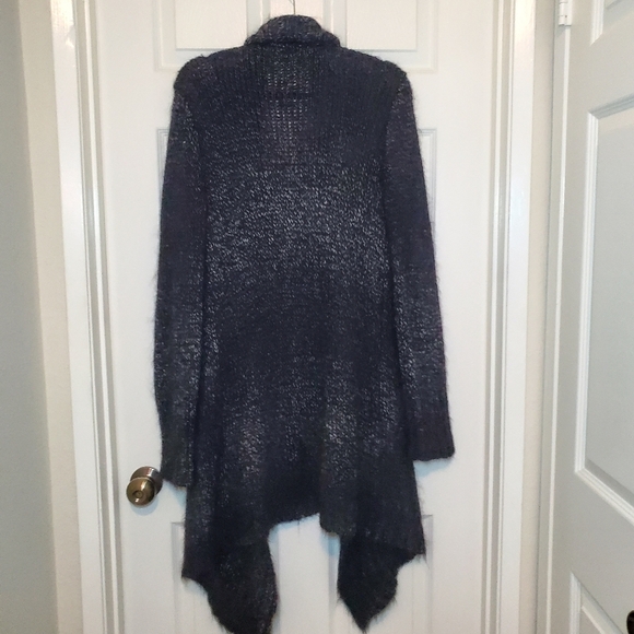 Eileen Fisher Wool Alpaca Cardigan Sweater Open Gray Black Draped Chunky Knit M - Picture 7 of 10